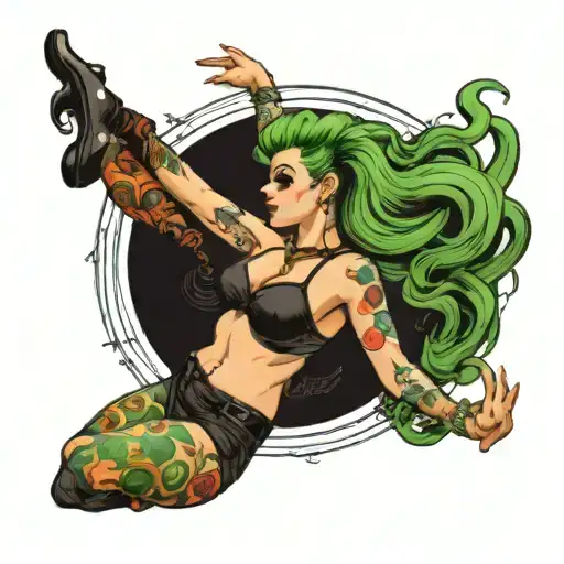 green haired rockabilly bbw girl danceing tattoo design idea