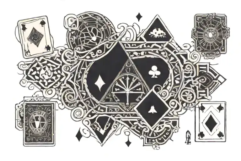 playing cards and roulette wheel surrounded tattoo design idea