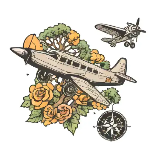 Que sera sera and airplane and cedar tree tattoo design idea