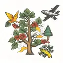 Que sera sera and airplane and cedar tree tattoo design idea