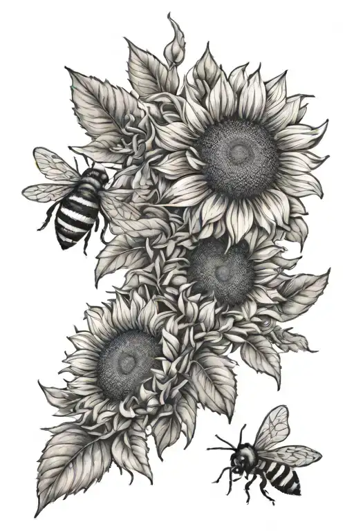 sunflowers and honeybees tattoo design idea