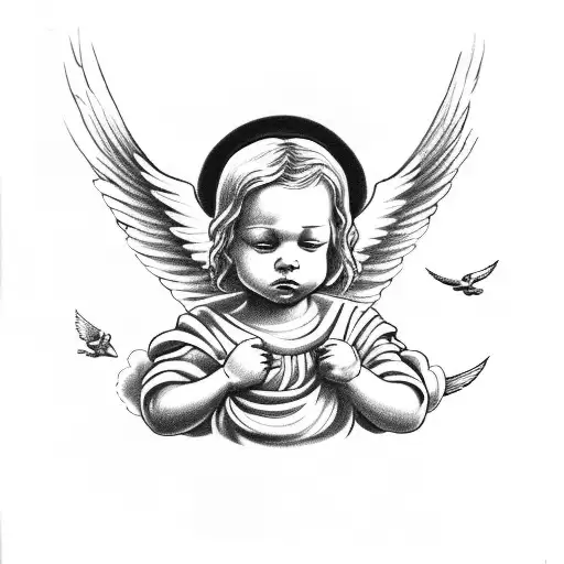 bible with angels and clouds and doves  tattoo design idea