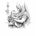 vrigin mary holding baby jesus tattoo design idea