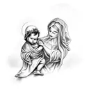 vrigin mary holding baby jesus tattoo design idea