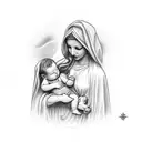 vrigin mary holding baby jesus tattoo design idea