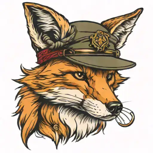 fox with beret army  tattoo design idea