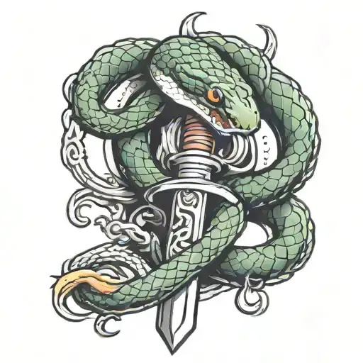 snake sword lock tattoo design idea