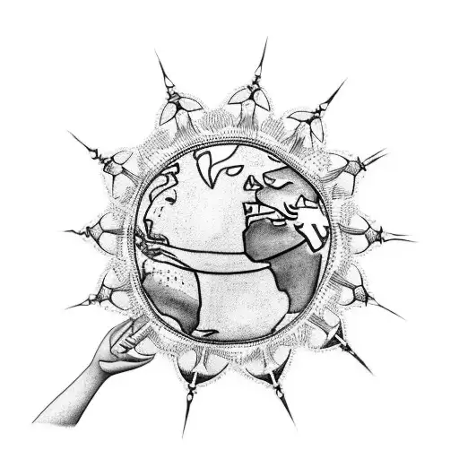 A group of diverse children holding hands and encircling a globe tattoo design idea