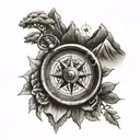 compass and mountains tattoo design idea