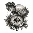 compass and mountains tattoo design idea