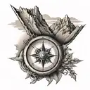 compass and mountains tattoo design idea