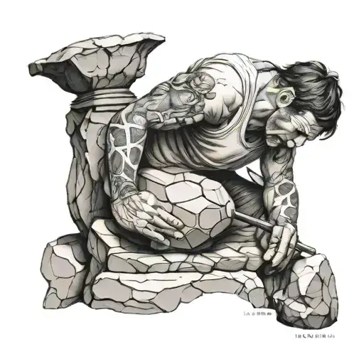 A stone mason carving a intricate design into a rock tattoo design idea