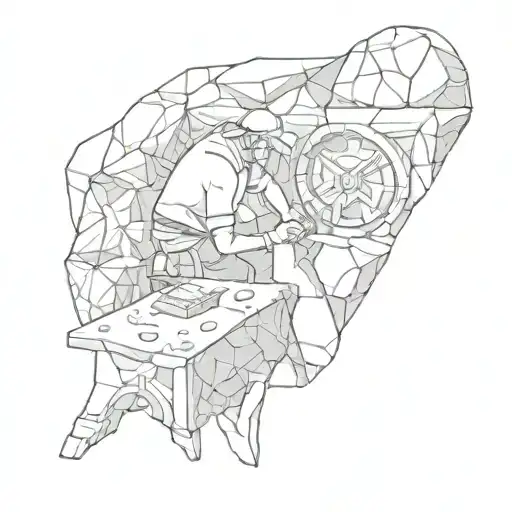 A stone mason carving a intricate design into a rock tattoo design idea