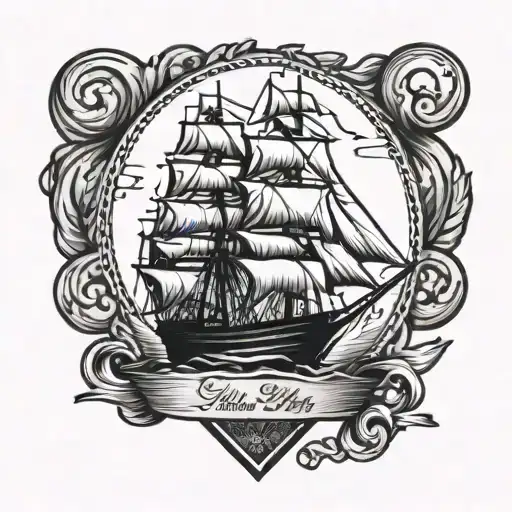 sailor jerry style burmuda triangle with ship. tattoo design idea