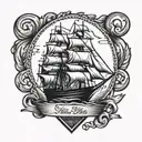sailor jerry style burmuda triangle with ship. tattoo design idea