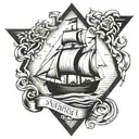sailor jerry style burmuda triangle with ship. tattoo design idea