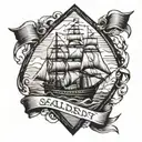 sailor jerry style burmuda triangle with ship. tattoo design idea