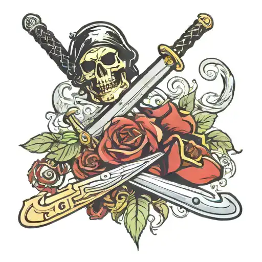 pirate sword and hockey stick crossed tattoo design idea