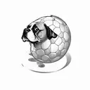 A dog driving a soccer ball on a curvy road with palm trees lining the sides tattoo design idea