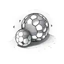 A dog driving a soccer ball on a curvy road with palm trees lining the sides tattoo design idea