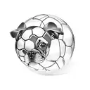 A dog driving a soccer ball on a curvy road with palm trees lining the sides tattoo design idea