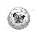 A dog driving a soccer ball on a curvy road with palm trees lining the sides tattoo design idea