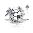 A dog driving a soccer ball on a curvy road with palm trees lining the sides tattoo design idea