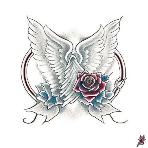 angel and devil wings with a rose in the middle tattoo design idea