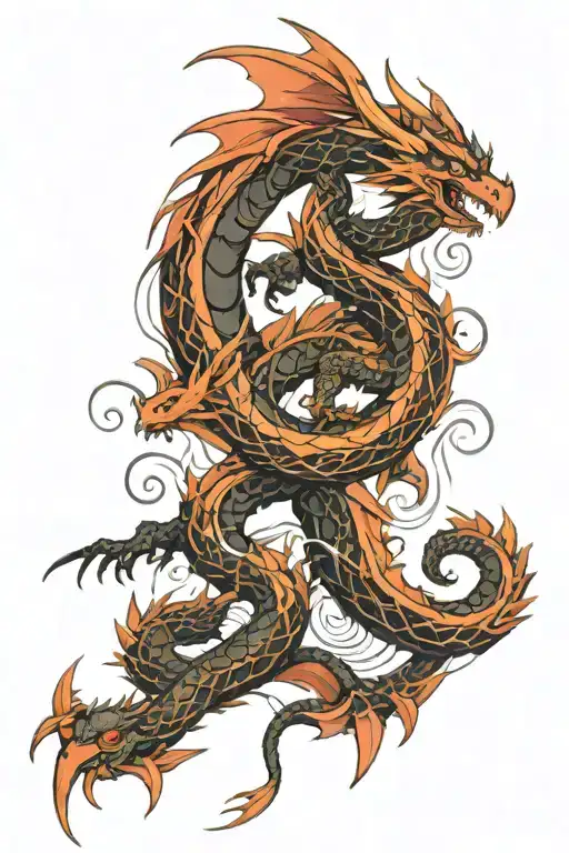 two dragons intertwined tattoo design idea