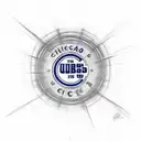 A sketch-style tattoo of the iconic Chicago Cubs logo surrounded by swirling energy waves tattoo design idea