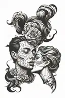 face man woman kisses on the forehead tattoo design idea