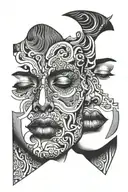 face man woman kisses on the forehead tattoo design idea