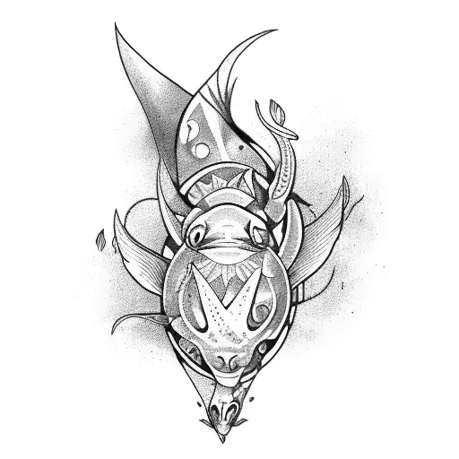 A mystical fusion of a Pisces fish and a Taurus bull tattoo design idea