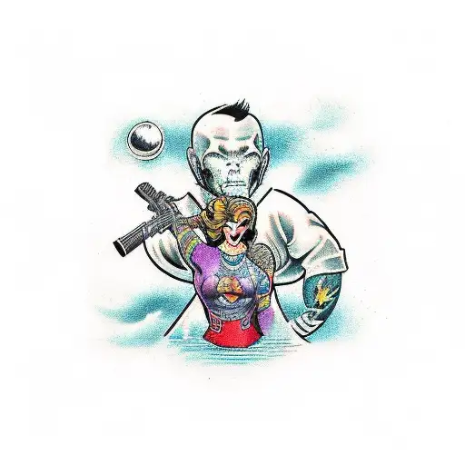 A couple of warriors, man and woman, fight against the planet Earth, and hold it from below. tattoo design idea