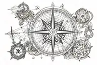 compass, map, anchor, rope tied tattoo design idea