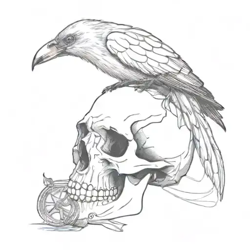 crow skull with coin tattoo tattoo design idea