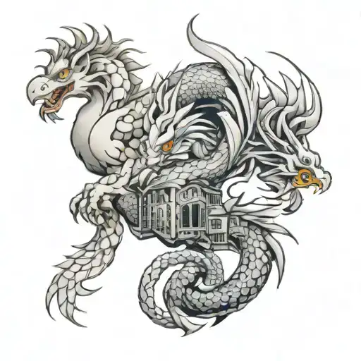 rat, rooster and dragon intertwined tattoo design idea