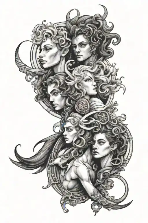 Gemini, capricorn, cancer, taurus and libra zodiac sign tattoo design idea