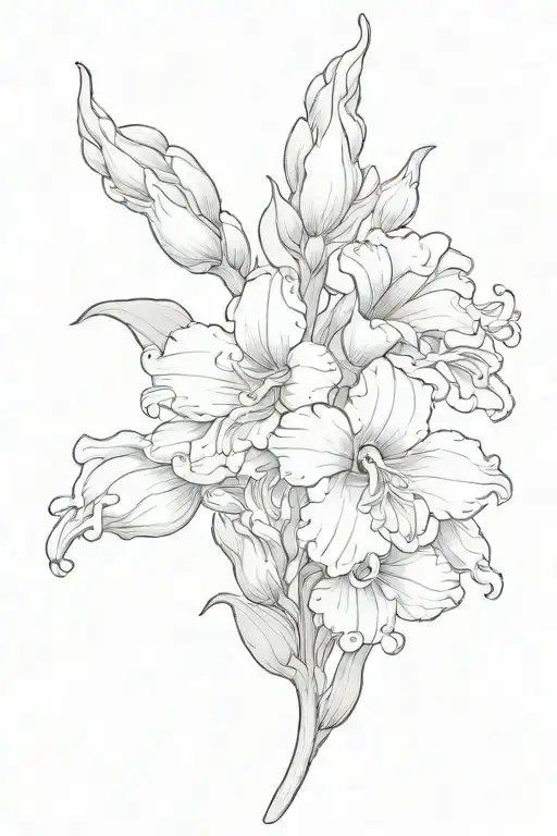 Create a fine line tattoo of a simple snapdragon flower in grey scale tattoo design idea