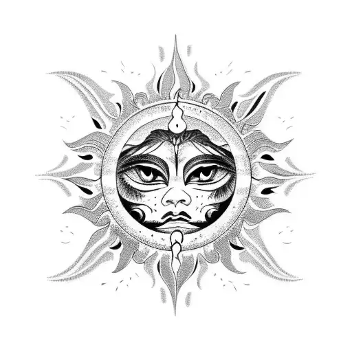 Sun and Moon lovers tattoo design idea