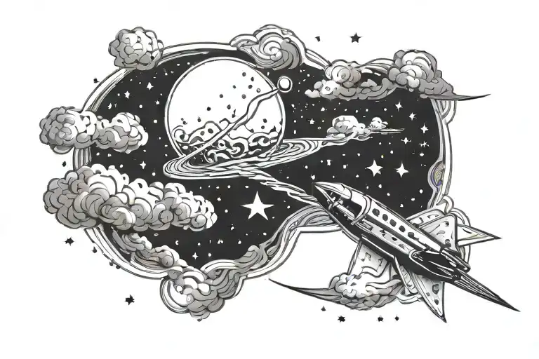 milky way space stars with comet tattoo design idea