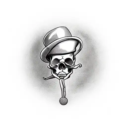 Whole skull dancing with top hat and cane tattoo design idea