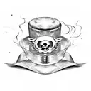 Whole skull dancing with top hat and cane tattoo design idea