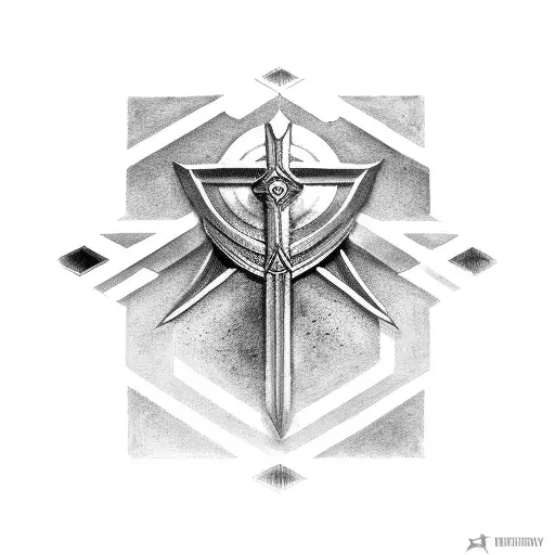 templar knight on his knees on the floor with a castel behinh with a zig zag road tattoo design idea