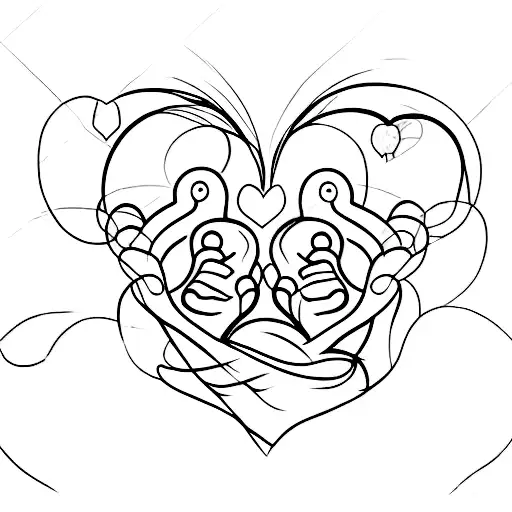A heart-shaped silhouette formed by two elderly people hugging each other tattoo design idea