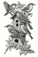 Kansas flora with house wren and chickadee perched tattoo design idea