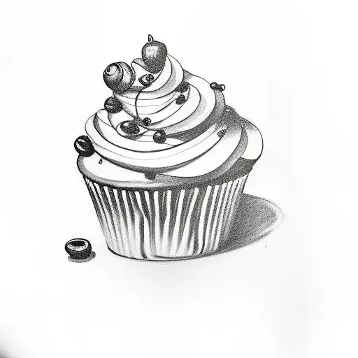 A whimsical tattoo of a cupcake surrounded by coffee beans and musical notes tattoo design idea
