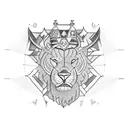 A unique design combining elements of a church and Leo from the Tribe of Judah in a blackwork style tattoo design idea