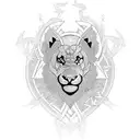 A unique design combining elements of a church and Leo from the Tribe of Judah in a blackwork style tattoo design idea