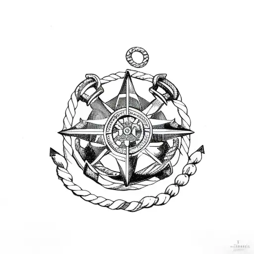 anchor, compass, rope and turtle Navy tattoo tattoo design idea